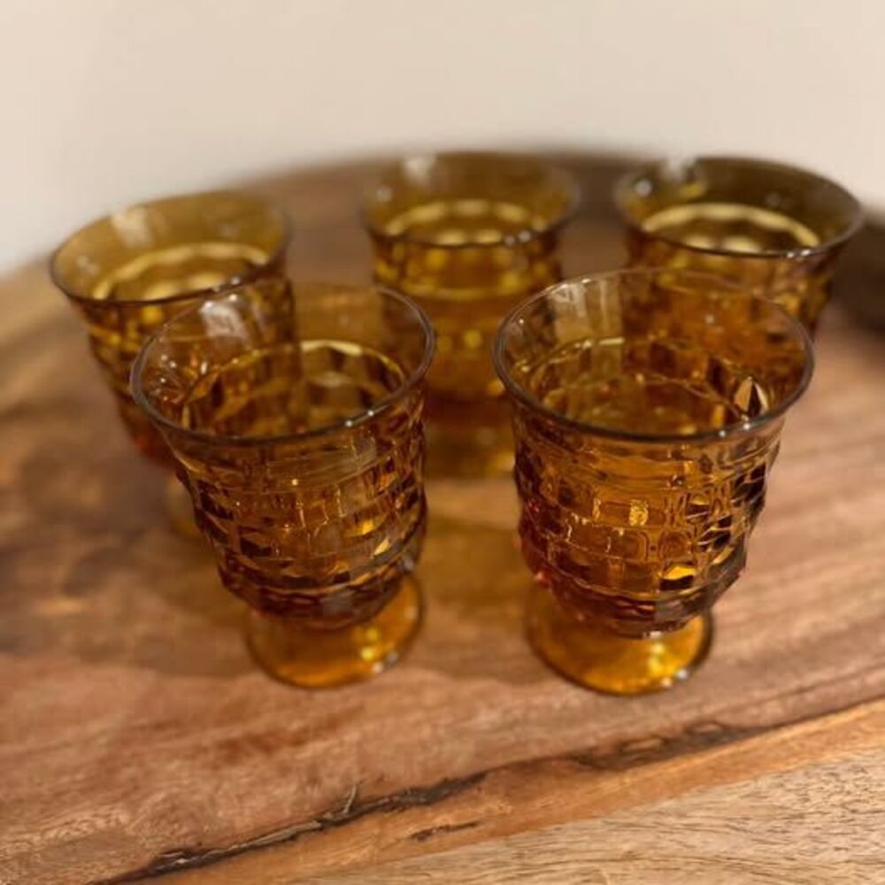 Set of 5 Amber Quilted Glass Tumblers